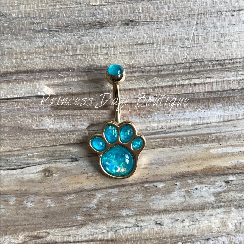 Blue Opal Gold Paw‎ Belly Button Ring